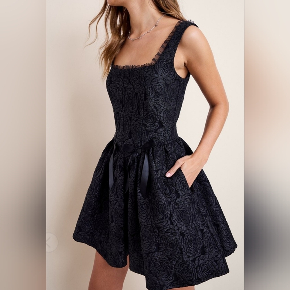 Francesca's Collections Black Rose Mini Dress. NWT